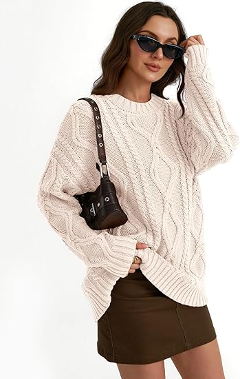 Women's Oversized Cable Knit Cotton Blend Comfort Sweater