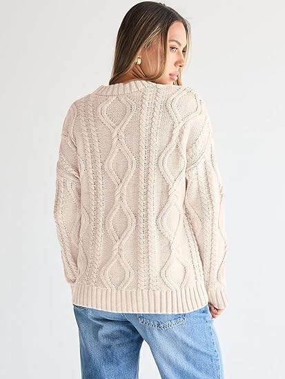 Women's Oversized Cable Knit Cotton Blend Comfort Sweater