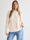 Women's Oversized Cable Knit Cotton Blend Comfort Sweater