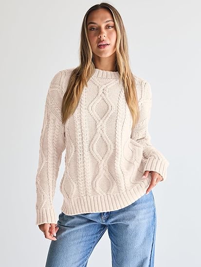 Women's Oversized Cable Knit Cotton Blend Comfort Sweater