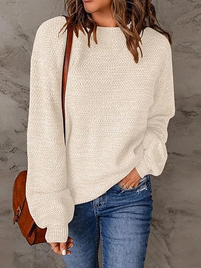 Women's Chunky Balloon Sleeve Loose Knit Crew Neck Sweater