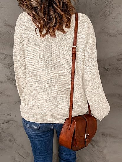 Women's Chunky Balloon Sleeve Loose Knit Crew Neck Sweater